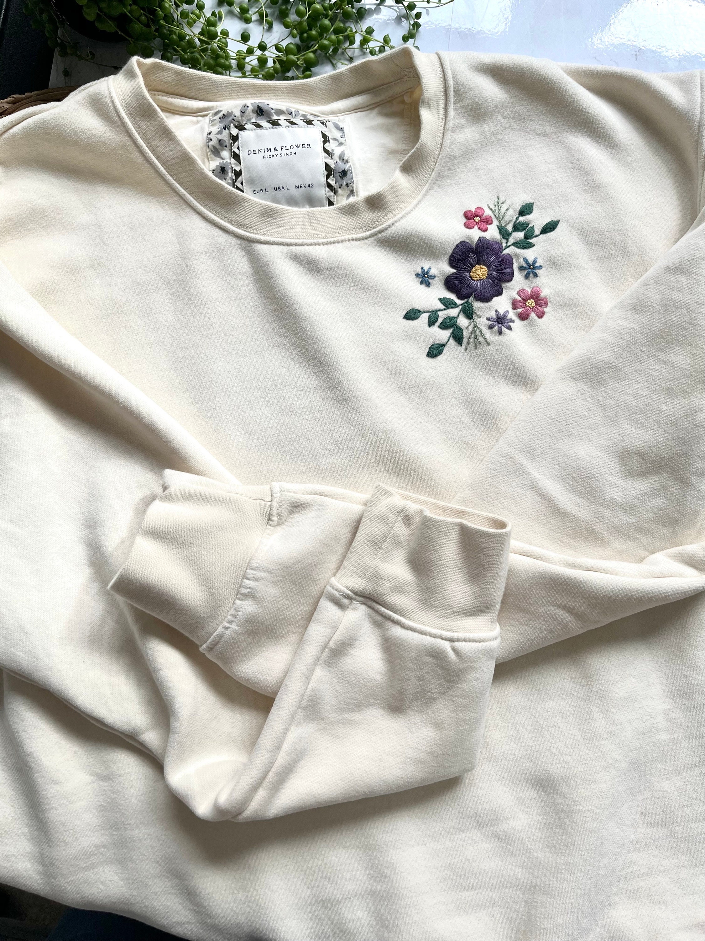 Embroidered Sweatshirt | L | Cream Embroidered Crewneck - Etsy Embroidered Sweatshirt | L | Cream Embroidered Crewneck - Etsy
