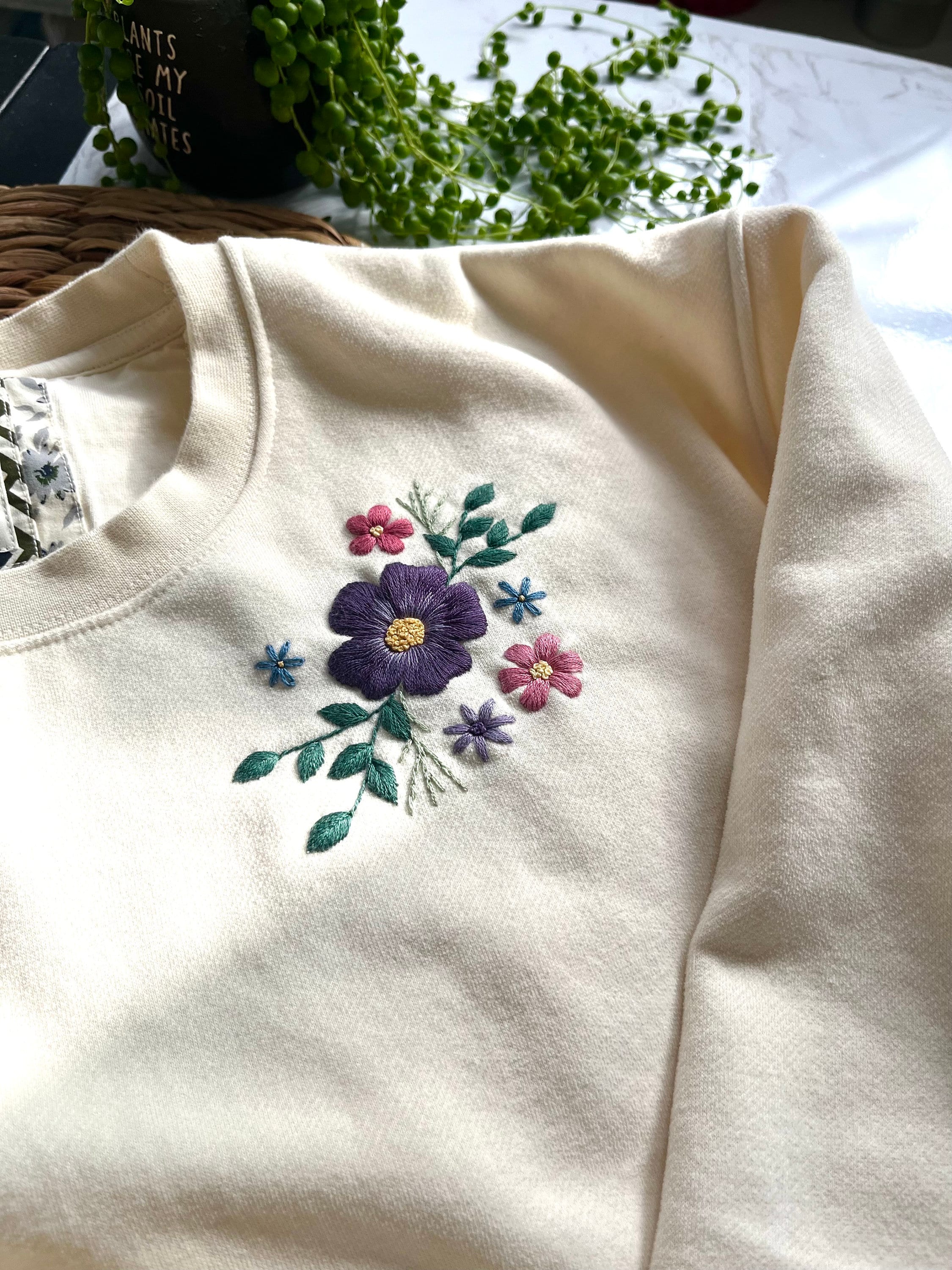 Embroidered Sweatshirt | L | Cream Embroidered Crewneck - Etsy Embroidered Sweatshirt | L | Cream Embroidered Crewneck - Etsy