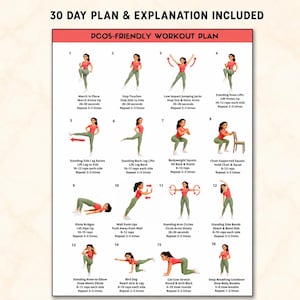 PCOS Workout Plan Printable | 30 Day Low Impact Exercise Challenge, Beginner Fitness Planner for Women