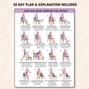 Knieschmerzlinderndes Stuhl-Yoga für Senioren, druckbarer Trainingsplan für den Stuhl, gelenkschonende Übungen zur Stärkung der Kniemuskulatur und Verbesserung der Beweglichkeit, arthritisfreundliches PDF