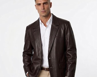 Men's Dark Brown Genuine Leather Blazer, Classic Western Sport Coat, MRA Leather