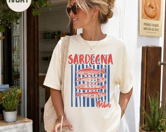 Sardine shirt, Sardegna Italia Nautical Doodle Fish Market Shirt, Fisherman Aesthetic, Seafood Lover, Coastal Summer Comfort Colors Shirt
