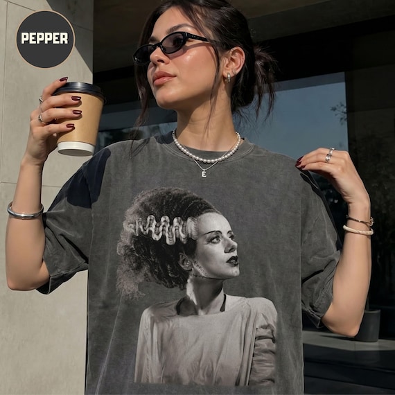 Bride of Frankenstein Shirt Vintage Halloween Horror Film Monster, Retro Portrait Horror Movie Tee, Gothic Y2K Grunge Halloween Graphic Tee