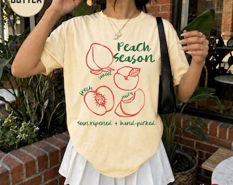 Peach Doodle shirt, Vintage Peach Season Shirt, Sun Ripened Peach Summer Vibes Graphic Tee, Georgia Peaches, Summer Comfort Colors Shirt