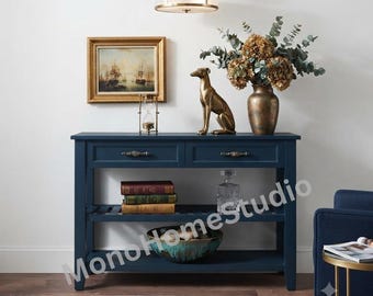 Wooden Entryway Console Table  With Storage Drawers And Shelves