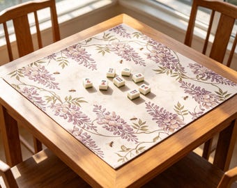 Vintage Wisteria Bee Mahjong Mat Floral Vine Marble Border Print,Cascading Wisteria Vine Bee Mahjong Mat  Neutral Vintage Floral Border.