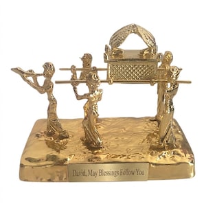 Personalised Ark of Covenant Replica, Gold Priests Statue, Engraved Judaica Home Decor