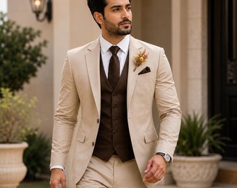Champagne Men’s Wedding Tuxedo | 3 Piece Slim Fit Groom Outfit