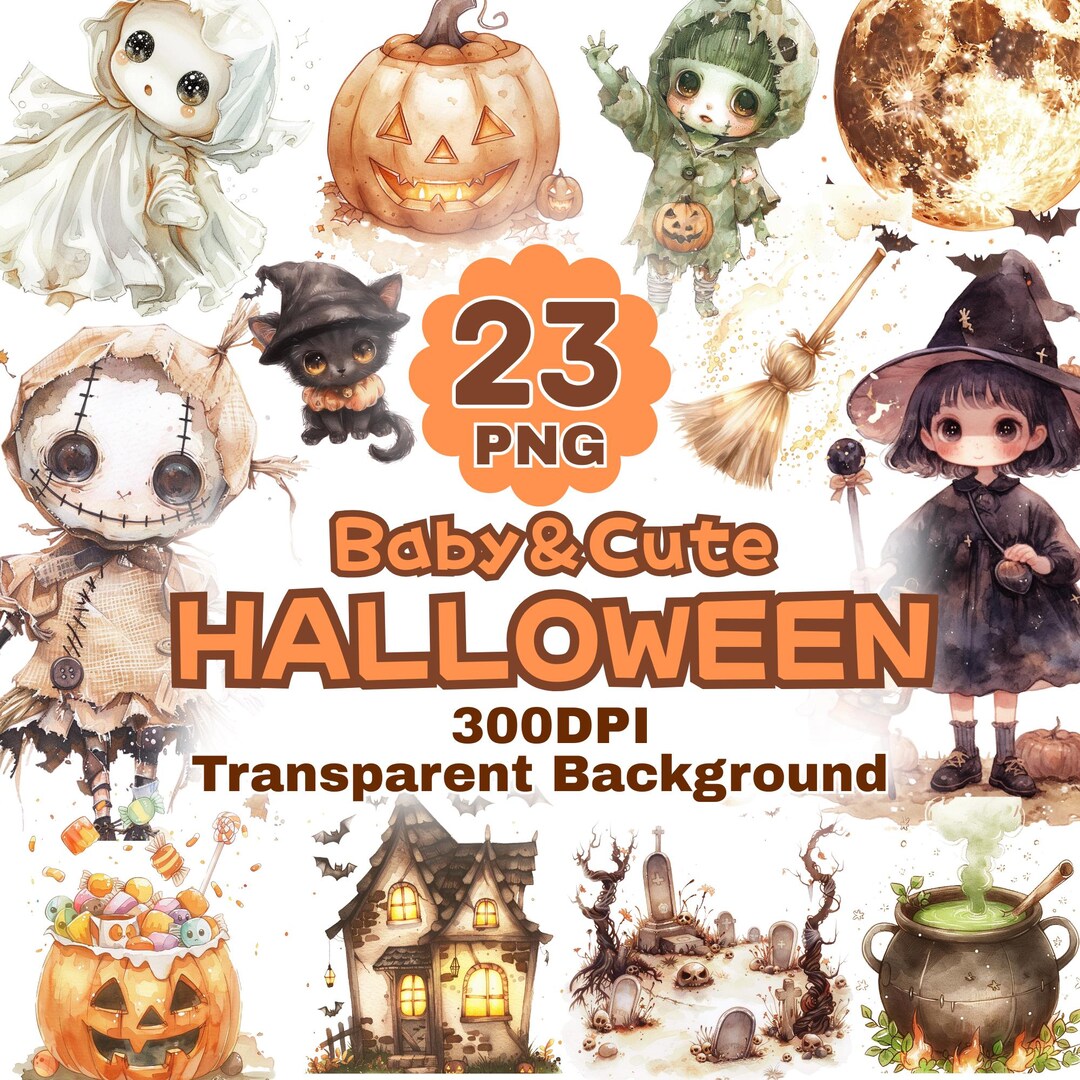 Watercolor Halloween Clipart , Cute Ghost , Pumpkin , Witch , Spooky ...