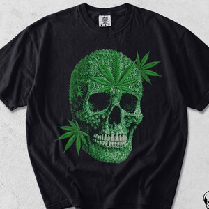 Cannabis Skull Shirt, Pot Head Kush Trippy Tee, Stoner Birthday Gifts