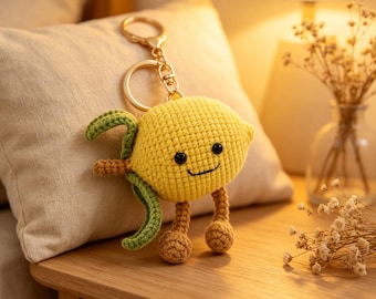 Handmade Crochet Lemon Keychain, Woven Yarn Lemon Bag Charm Cute Fruit Pendant Summer Backpack Purse Accessory Gift
