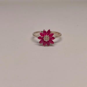 Natural Marquise Ruby 925 Sterling Silver Flower Ring, Vintage Style Floral Ring, Red Gemstone Ring for Women