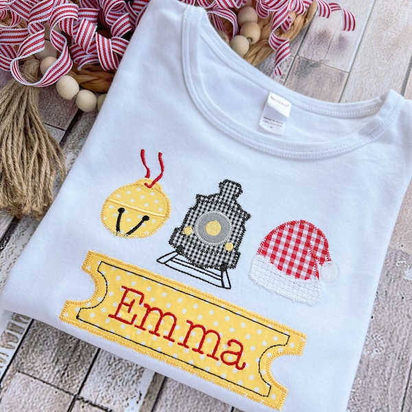 Girls Polar Express Christmas Appliqued Personalized Long Sleeve Shirt