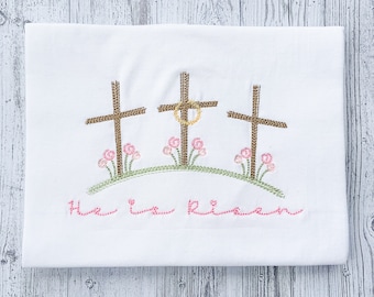 Girls Easter Embroidered Shirt - He is Risen