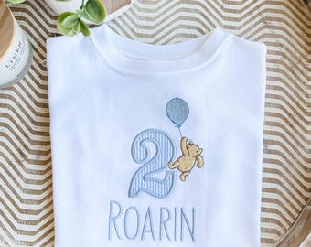 Winnie the Pooh Disney Personalized Birthday Shirt Boy T-Shirt Baby Boy Custom Birthday Applique Tee Shirt