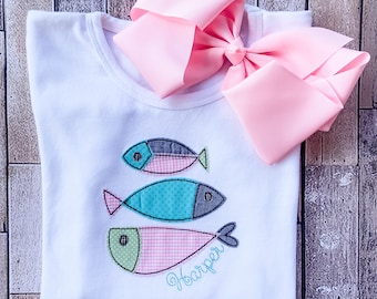 Girls Fish Appliqued Personalized Shirt