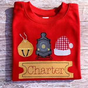 Boys Polar Express Christmas Appliqued Personalized Long Sleeve Shirt