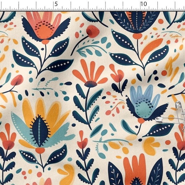 Boho Flowers Cotton 100%, Eco-print Dandelion Floral Cotton fabric Width 150cm /60" High Quality By The Yard Metre Width 150cm/60"
