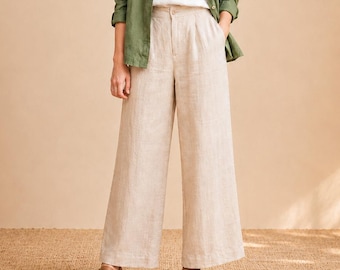 Linen Wide Leg Pants – Women's Breathable Casual Trousers