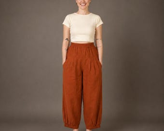 Washed Linen Harem pants for women, Loose baggy pant, Bohemian hippie balloon pants