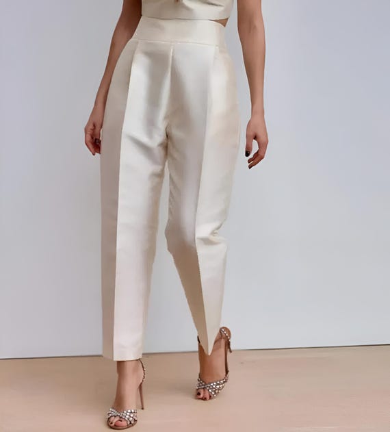 ivory dress pants womens Notch Lapel Women's Wedding 2-Piece Suit with Flare breathable linen and tailored with a relaxed straight Tall Victoria High Waisted Dress