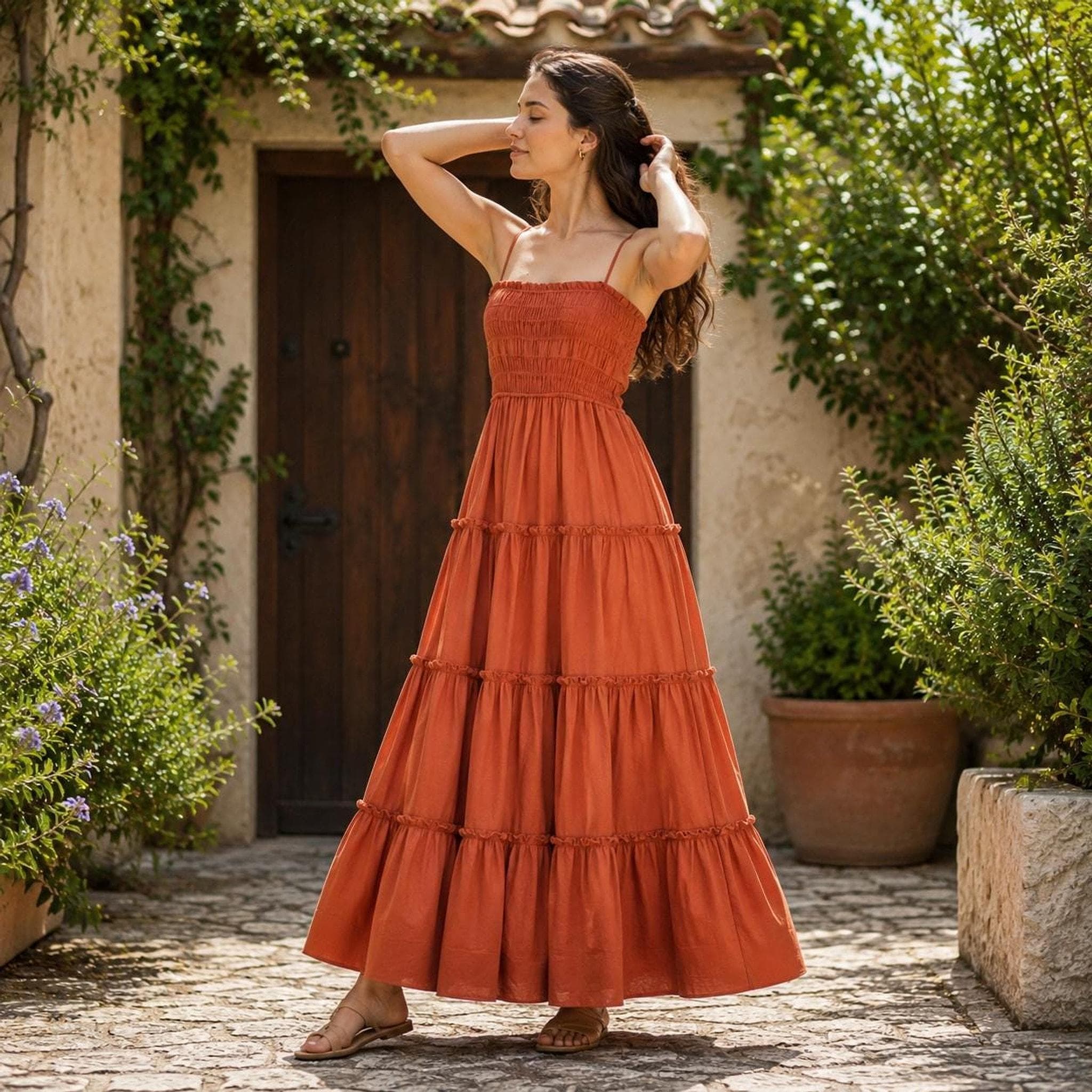 burnt orange a line dress Maxi Some new colors are How to add a Shoe size:39 fabric:Tulle Floral Prints Wedding dresses