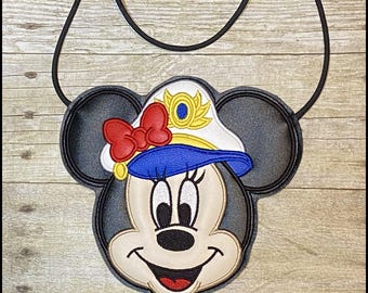 Captain Minnie Crossbody Bag, Girls Disney Crossbody Purse, Disney Cruise Ship Bag, Minnie Cruise Flat Purse