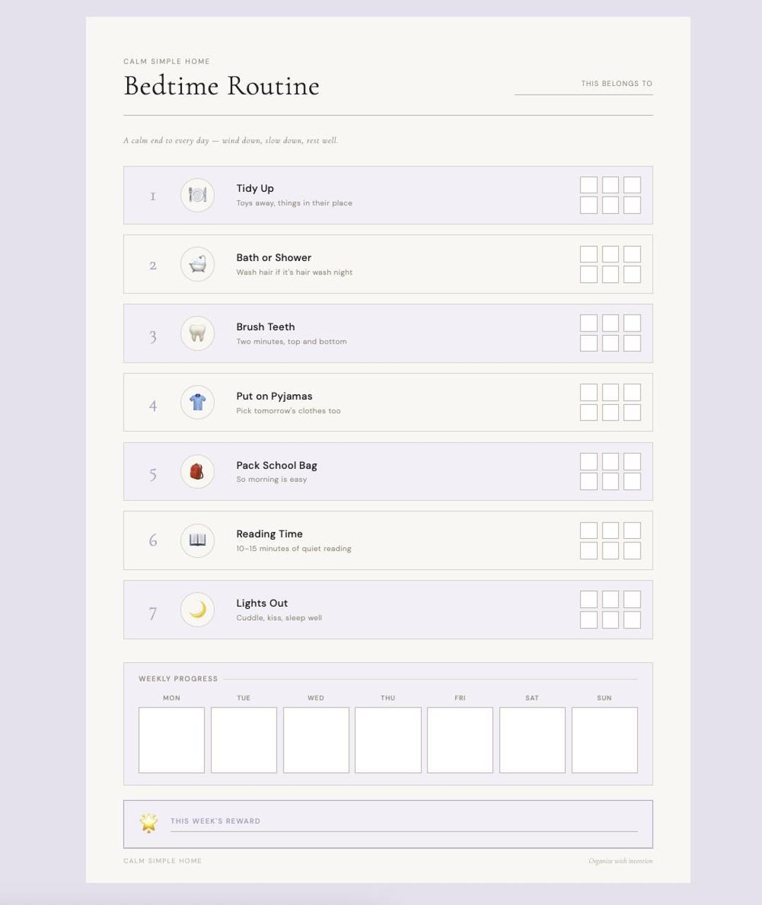 Timetable For Bedtime Routine Kids Bedtime Routine Chart | Visual Schedule for Children (PDF Download ...