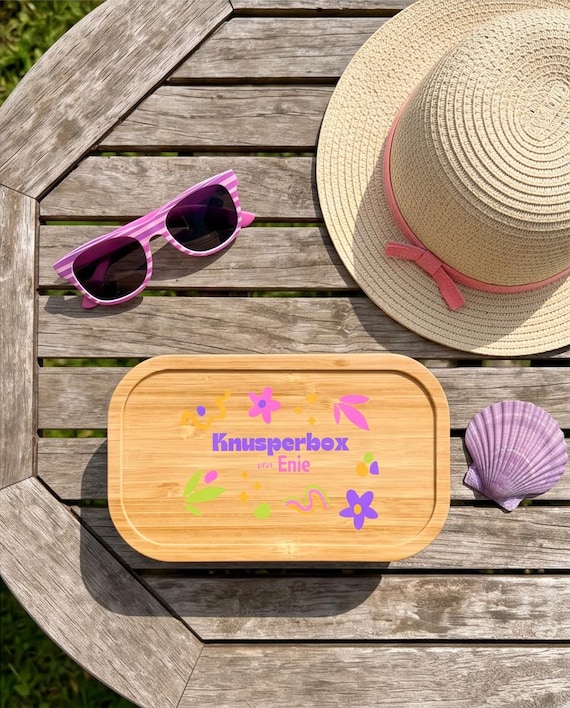 Personalisierte Brotdose mit Namen | Lunchbox aus Weißblech & Bambusdeckel | Geschenk für Kindergarten, Schule und Erwachsene | 700 ml