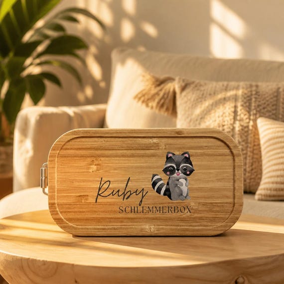 Personalisierte Brotdose mit Namen | Lunchbox aus Weißblech & Bambusdeckel | Geschenk für Kindergarten, Schule und Erwachsene | 700 ml
