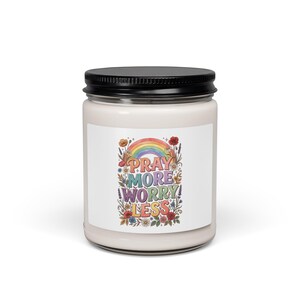Pray More Worry Less Candle | Soy Candle, Rainbow Scripture Floral Design