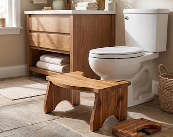 Acacia Wood Toilet Stool, Foldable Squatty Bathroom Foot Rest, Ergonomic Toilet Step Stool for Adults & Kids, Non Slip Bathroom Stool