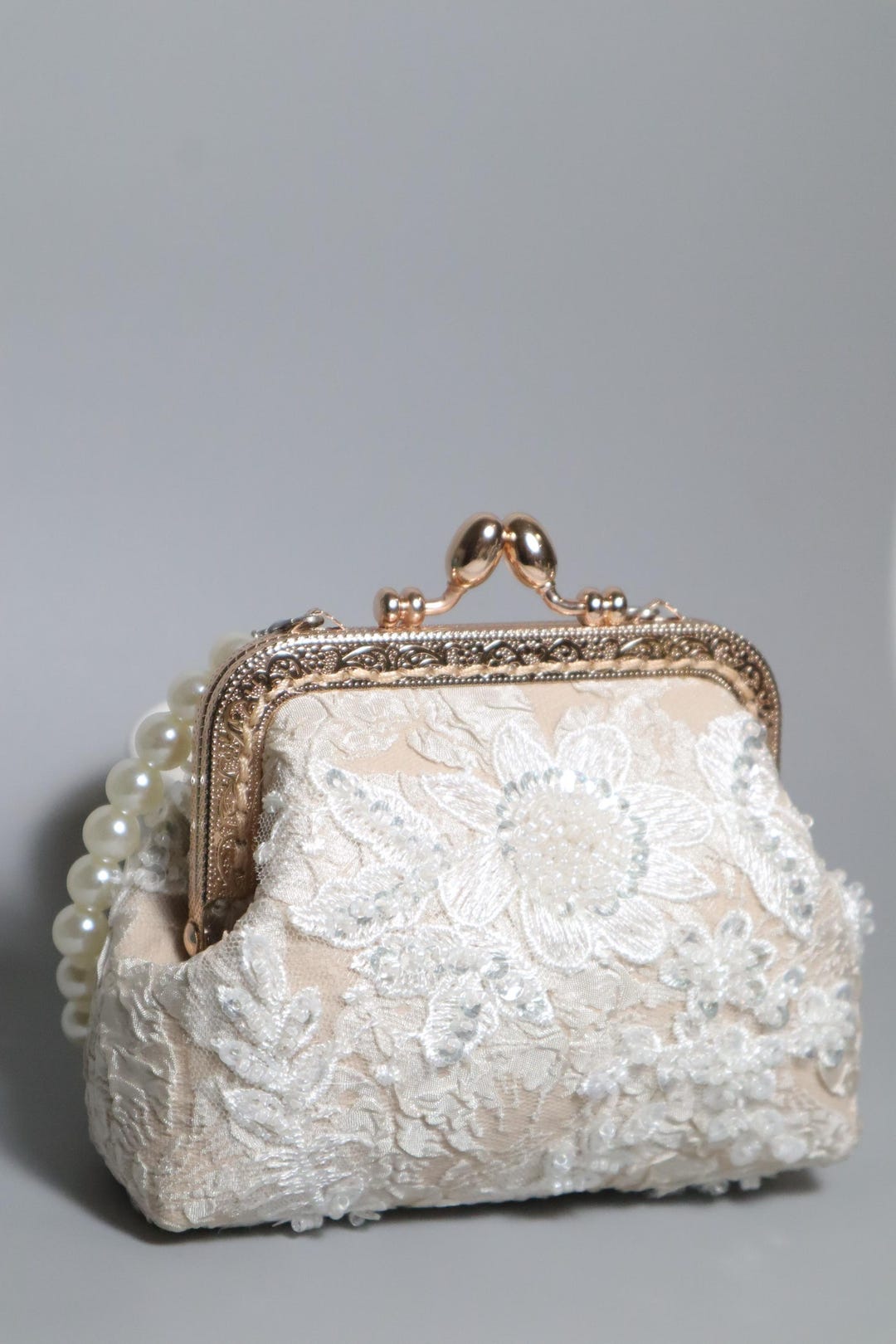 OOAK Bridal Clutch Bag | Handmade Lace Pearl Wedding Purse | Romantic ...