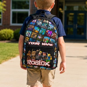 Personalized Roblox Inspired Backpack, Custom Name Backpack, School Backpack, Boys Backpack, Birthday Gift for Kid, Gamer School Bag