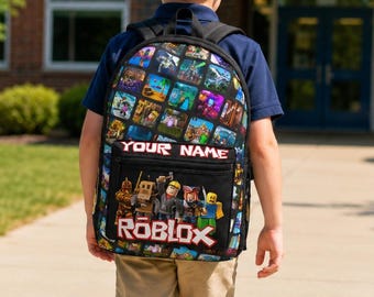 Personalized Roblox Inspired Backpack, Custom Name Backpack, School Backpack, Boys Backpack, Birthday Gift for Kid, Gamer School Bag