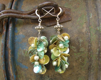 Gift for Wife Long Statement Earrings Handmade Unique Jewelry Silver Wire Wrapped Jewelry One of a kind Boho Cluster Earrings