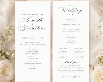 Klassieke luxe bruiloftprogrammasjabloon, bewerkbare canva-ceremoniebestelling (directe download)