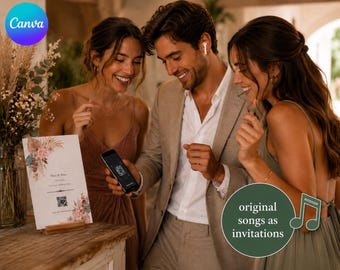 Musical Wedding Invitation Template | We create your Own Song | Editable Canva Wedding Invite with QR Code | Digital Download