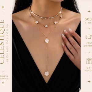 Set Collar Trébol Dorado para Mujer Choker Tennis de Lujo Collar en Capas Elegante