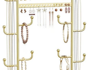 Schmuckständer Organizer mit Holztablett Ohrring, Halskette, Armband Ringhalter | Moderne Schmuck Display Rack Vanity Lagerung Geschenk für Sie