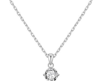 Elegante Versilberte Solitär-Halskette mit Premium-Zirkonia-Zeitloses Minimalistisches Anhänger-Halsketten-Geschenk für ihren Geburtstag Jahrestag