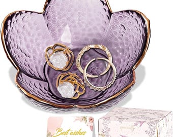 Blumen Glas Schmuckschale | Floral Ringhalter Tablett | Schmuck Organizer Geschenk für Frauen | Dekorative Eitelkeit Dish Housewarming Geburtstagsgeschenk