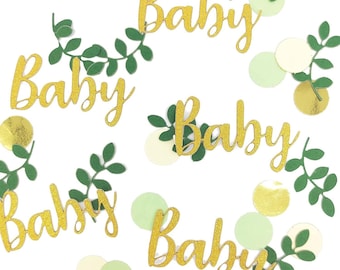 Wald Babyparty Confetti | Wald Baby Tisch Konfetti Grün BlattGold Scatter Dekorationen | Gender Neutral Baby Shower Party Dekor