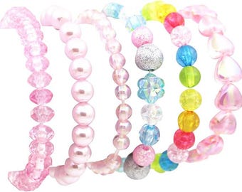 6-teiliges Einhorn Armband-Set für Mädchen - Bunte Perlen-Stretch-Armbänder mit Einhorn-Charms | Geburtstag Gastgeschenke, Geschenke für Kinder