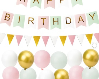 Rose Gold alles Gute zum Geburtstag Dekorationsset, Geburtstagsbanner & Wimpelkette mit Konfetti Luftballons, Geburtstagsfeier Dekor für Frauen, Mädchen, KinderErwachsene