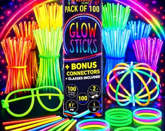 100er-Pack Glow Sticks mit Verbindern, Glow Partyzubehör, Glow Armbänder & Halsketten, Kindergeburtstag-Gastgeschenke