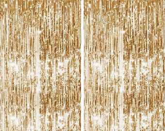 2 STÜCKE Champagner Goldfolie Fransen Vorhang Hintergrund 3,2 ft x 6,5 ft, Lametta Streamer Partydekorationen für Geburtstag Hochzeit Graduierung
