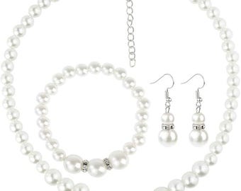 Elegantes Perlen Schmuck Set für Damen – Perlenkette, Armband & Ohrringe im Set | Brautschmuck, Hochzeit Accessoires, Brautjungfer Geschenk