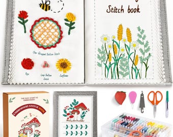 Beginner Embroidery Stitch Book Kit | 118 Stitches + Video Tutorials | Portable DIY Embroidery Set with Threads, Needles & Tools