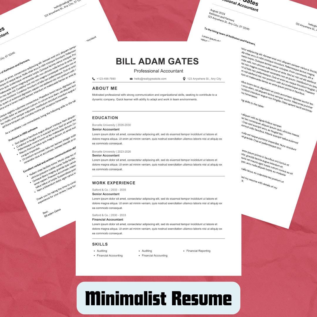 Minimalist Resume Template | Modern Canva CV | Editable Professional ...